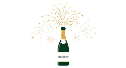 Effervescent champagne bottle explodes with golden confetti and celebratory bursts, perfect for announcing special occasions and joyous milestones.