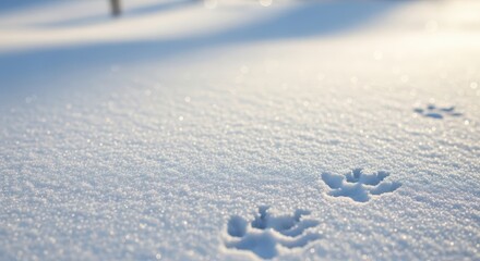 Animal pawprints in fresh snow creating trails in winter landscape  