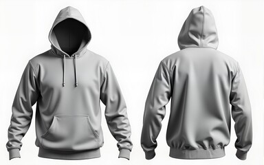 Gray Hoodie Mockup Showcasing Front Back And Side View Ideal For Fashion Design Concept And Clothing Brand. High quality