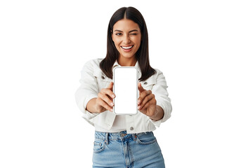 young woman holding a blank card
