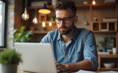 Man shopping online via laptop. High quality
