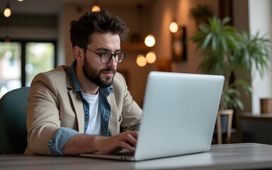 Man shopping online via laptop. High quality