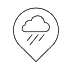 Thin line rain cloud icon inside circle pin, black vector representing rainfall, water cycle, and weather conditions.