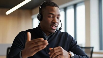 Computer, technical support and man talk in call center for troubleshooting, contact us or help desk. Headset, consultant and speaking for customer service, software feedback or IT solution with crm - Powered by Adobe