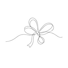 Single line drawing of a simple ribbon bow gift present