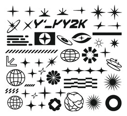 Collection of abstract geometric shapes and futuristic elements for graphic design and digital art