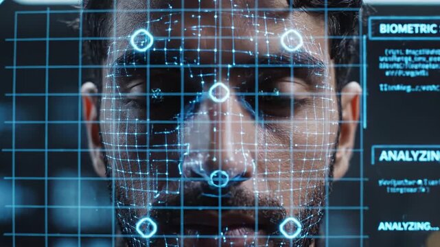 facial scan verification, man undergoes iris and face scan for quick identity confirmation, individual is being authenticated through facial and iris scanning at controlled security station