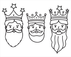 Three kings with crowns and beards stars mustaches