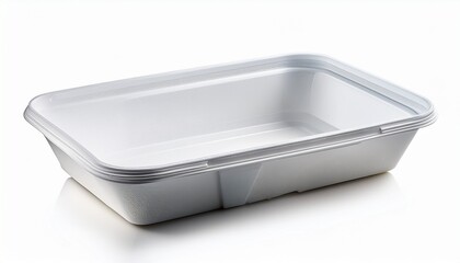 empty white disposable rectangular food container isolated on white background simple clean and practical container for takeout or delivery