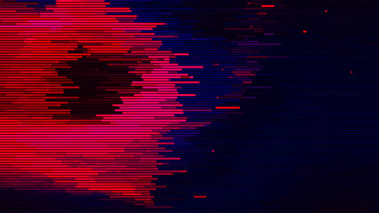 Glitch abstract background with distortion effect, bright dynamic strokes, blue and red color lines for design concepts, wallpapers, presentations, posters, prints and web. Vector illustration. © molaruso