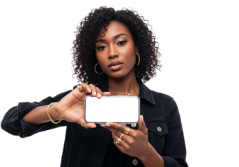 woman holding a blank phone