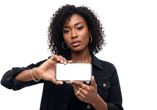 woman holding a blank phone 