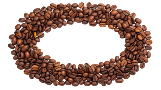 Oval frame made of coffee beans png | Oval frame made of roasted coffee beans aromatic and rich isolated on white background