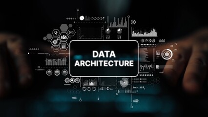 Conceptual Visualization of Data Architecture with Graphs, Charts, and Digital Elements for Modern Analytics and Technology. Asymptotic smart data analytic.