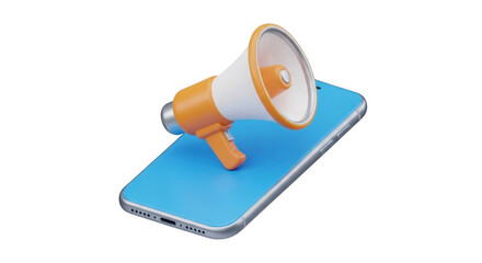 Megaphone on smartphone isolated on transparent background