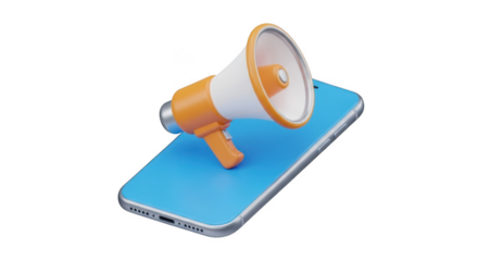 Megaphone on smartphone isolated on transparent background