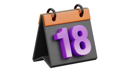 Calendar 18 isolated on transparent background