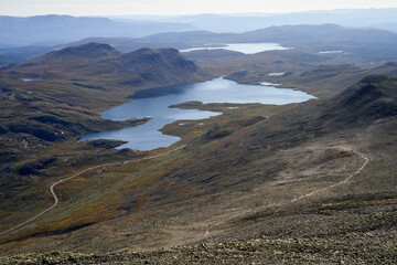  Sun-Kissed Hike on a Summer's Day - Gaustatoppen View, Main Road, Hiking Path, Packed Hikers, Norway, Scenic Landscape, Mountain Peak, Alpine Hiking, Outdoor Adventure, Summer Afternoon, Sunny