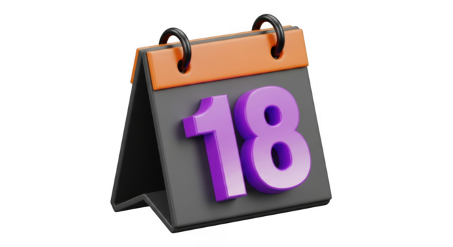 Calendar 18 isolated on transparent background