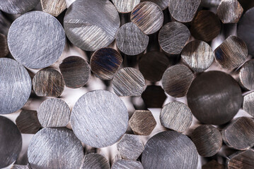 A stack of non-ferrous metal rods, view of the cross section structure