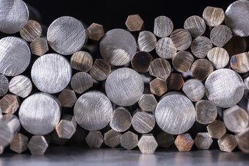 A stack of non-ferrous metal rods, view of the cross-section structure