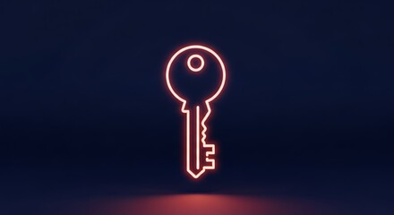 Glowing key icon on a dark background with a red light reflection
