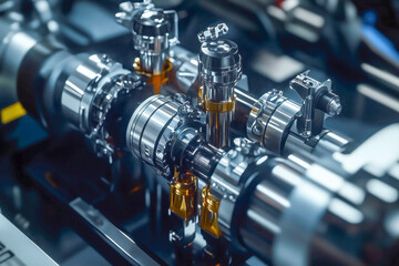 Fototapeta premium Detailed maintenance and testing of an aircraft's hydraulic components and systems