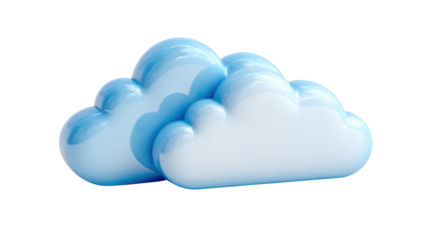 Smooth glossy blue 3D cloud icon symbolizing digital storage computing technology weather forecasting and online connectivity in modern minimal visual style on white background