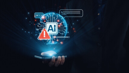 AI interface showing prompt error warning and system alert. AI prompt failure can lead to incorrect...