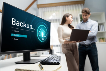 Backup Storage Data Internet Technology Business concept. Database storage cloud technology file data transfer sharing, cyber, big data information, internet banking application download upload brisk