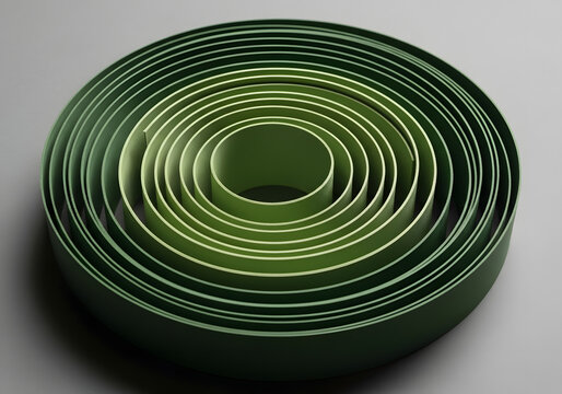 Abstract green spiral illustration with digital circle patterns and technology light tunnel motion