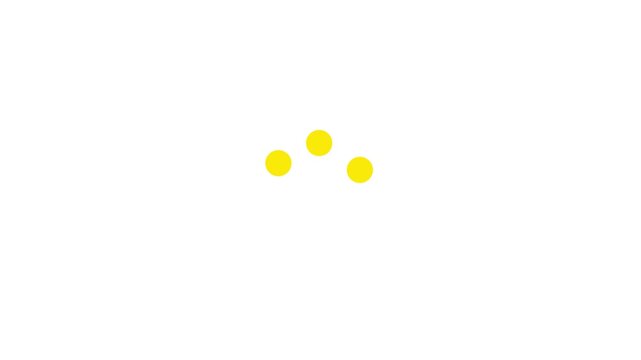 Three yellow circles arranged in a triangular formation on a white background abstract concept