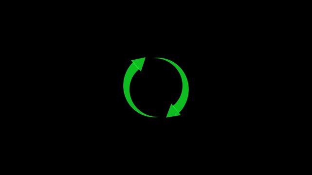Green circular arrows symbol on black background circle cycle