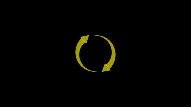 Yellow circular arrows symbol on black background circle cycle