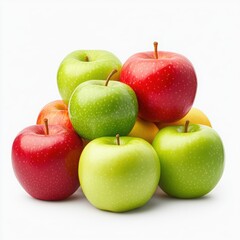 A vibrant stack of red and green apples against a plain background.