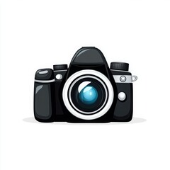 Illustration of a vintage camera with a prominent lens and sleek design.