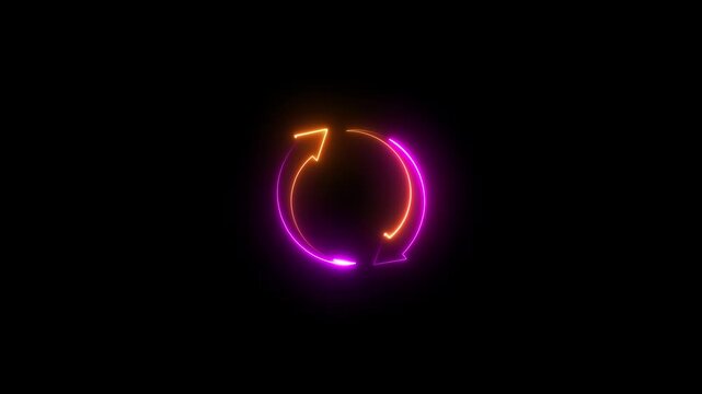 Neon Purple and Orange Circular Arrows on Black Background circle rotation