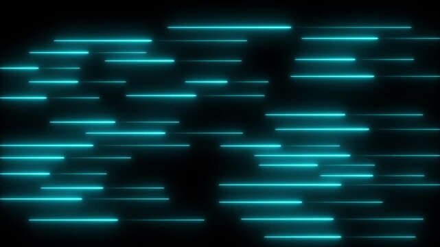 Abstract Cyan Neon Light Streaks Moving Fast on Black Background image photo