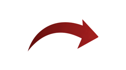 Bold curved red arrow symbol graphic representing direction movement guidance navigation pointing forward and highlighting important information in modern design on white background