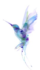 Obraz premium Elegant watercolor hummingbird art depicts graceful flight in vibrant blues purples greens
