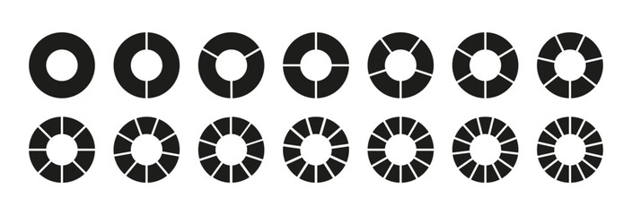Circle division on 2, 3, 4, 5, 6, 7, 8, 9, 10, 11,12,13,14 equal parts. Wheel round divided diagrams with two, three, four, five, six, seven, eight, nine, ten, eleven, twelve, thirteen, fourteen segme
