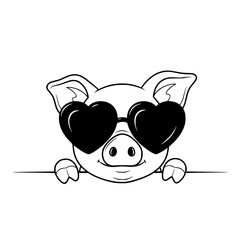 An adorable piglet wears heart-shaped sunglasses, radiating cuteness and charm with a touch of whimsy.  vector illustration