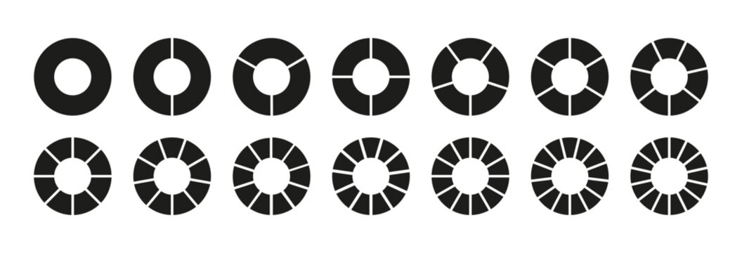 Circle division on 2, 3, 4, 5, 6, 7, 8, 9, 10, 11,12,13,14 equal parts. Wheel round divided diagrams with two, three, four, five, six, seven, eight, nine, ten, eleven, twelve, thirteen, fourteen segme