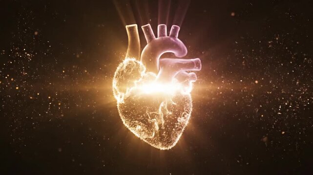 Abstract heart anatomy visualization with glowing particles