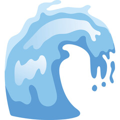 Abstract Blue Wave Illustration with Layered Forms and Droplets Against a White Background