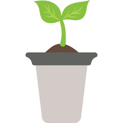 A Young Green Sprout Growing in a Simple Gray Pot on a Transparent Background Representing Growth and New Beginnings