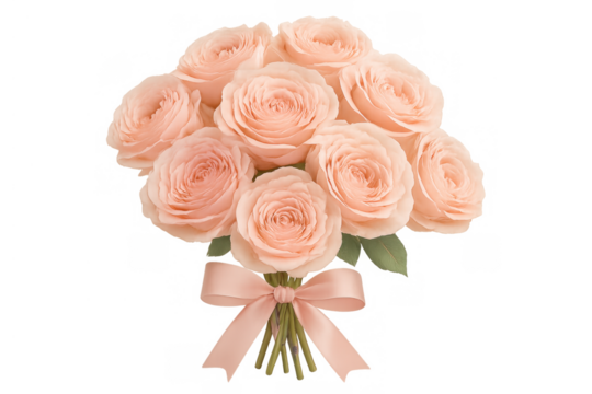 Pink rose bouquet tied with a ribbon, symbolizing love, romance, and special occasions on transparent background