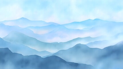 Serene blue mountains watercolor illustration evokes peaceful skies and airy landscapes ideal for design