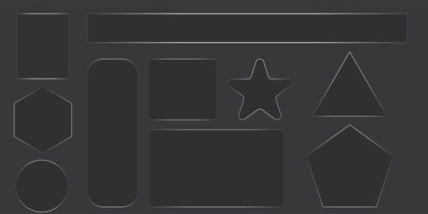 a dark background showcases various geometric shapes outlined in a lighter tone including rectangles triangles a star and a pentagon