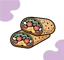 Delicious burrito stacked with fillings ready to eat and enjoy the tasty meal